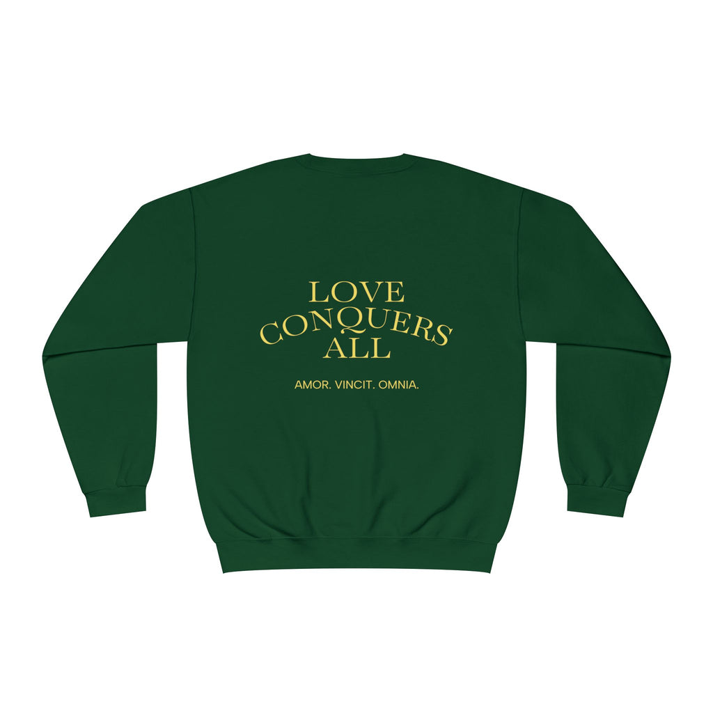 Love Conquers All Crewneck Sweatshirt — "Amor Vincit Omnia" Minimal Cotton Pullover