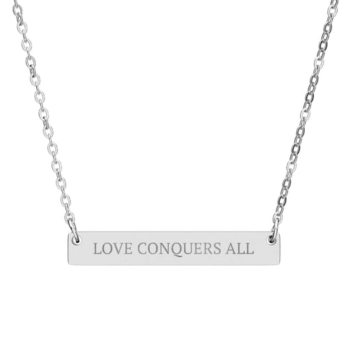 Engraved Bar Necklace — "Love Conquers All"