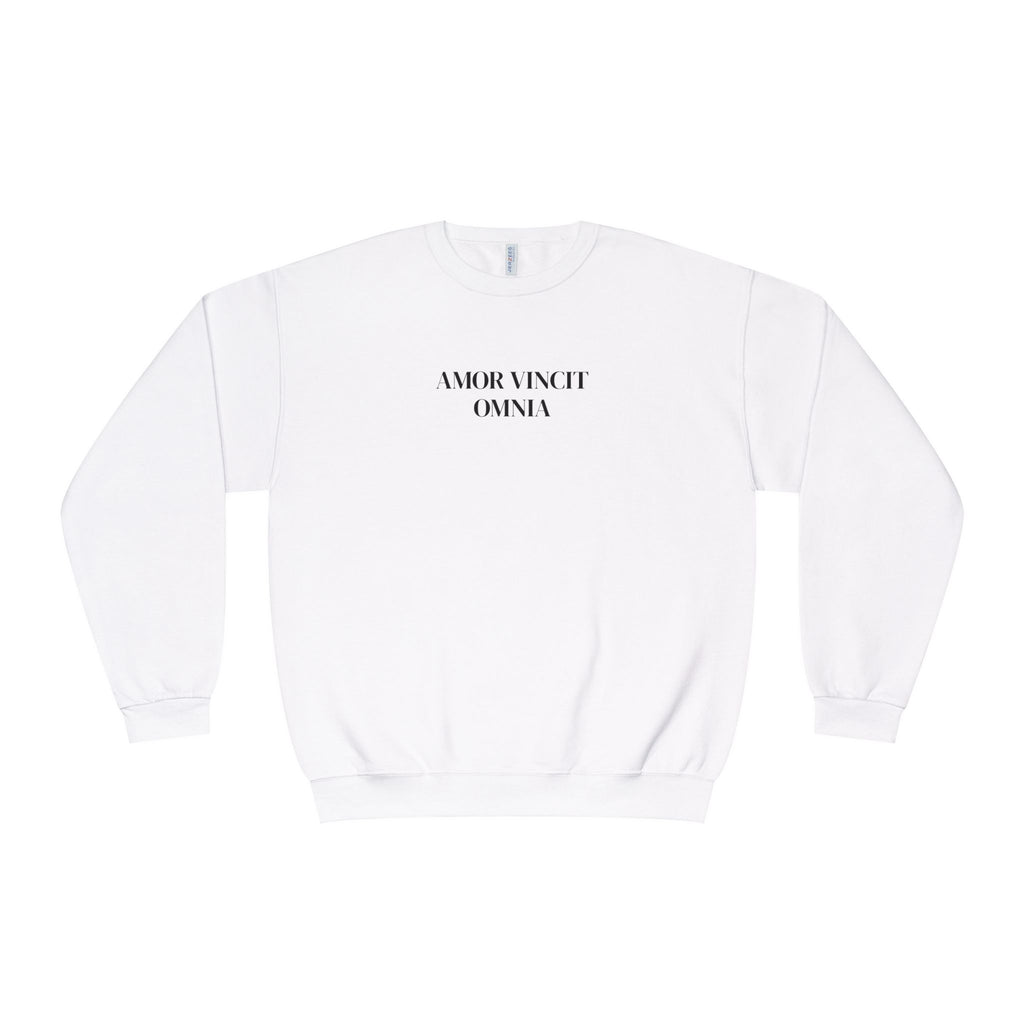 Love Conquers All Crewneck Sweatshirt — "Amor Vincit Omnia" Minimal Cotton Pullover