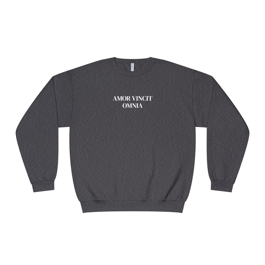 Love Conquers All Crewneck Sweatshirt — "Amor Vincit Omnia" Minimal Cotton Pullover