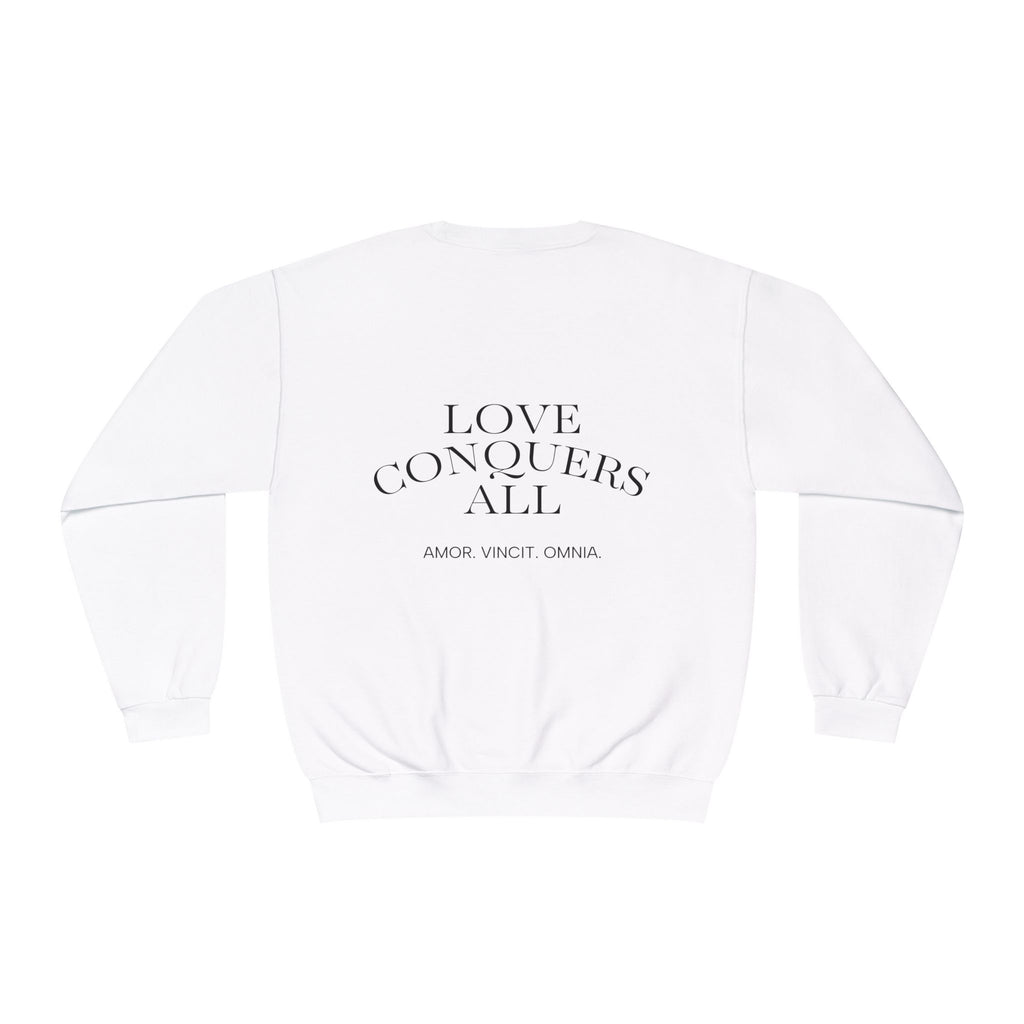 Love Conquers All Crewneck Sweatshirt — "Amor Vincit Omnia" Minimal Cotton Pullover
