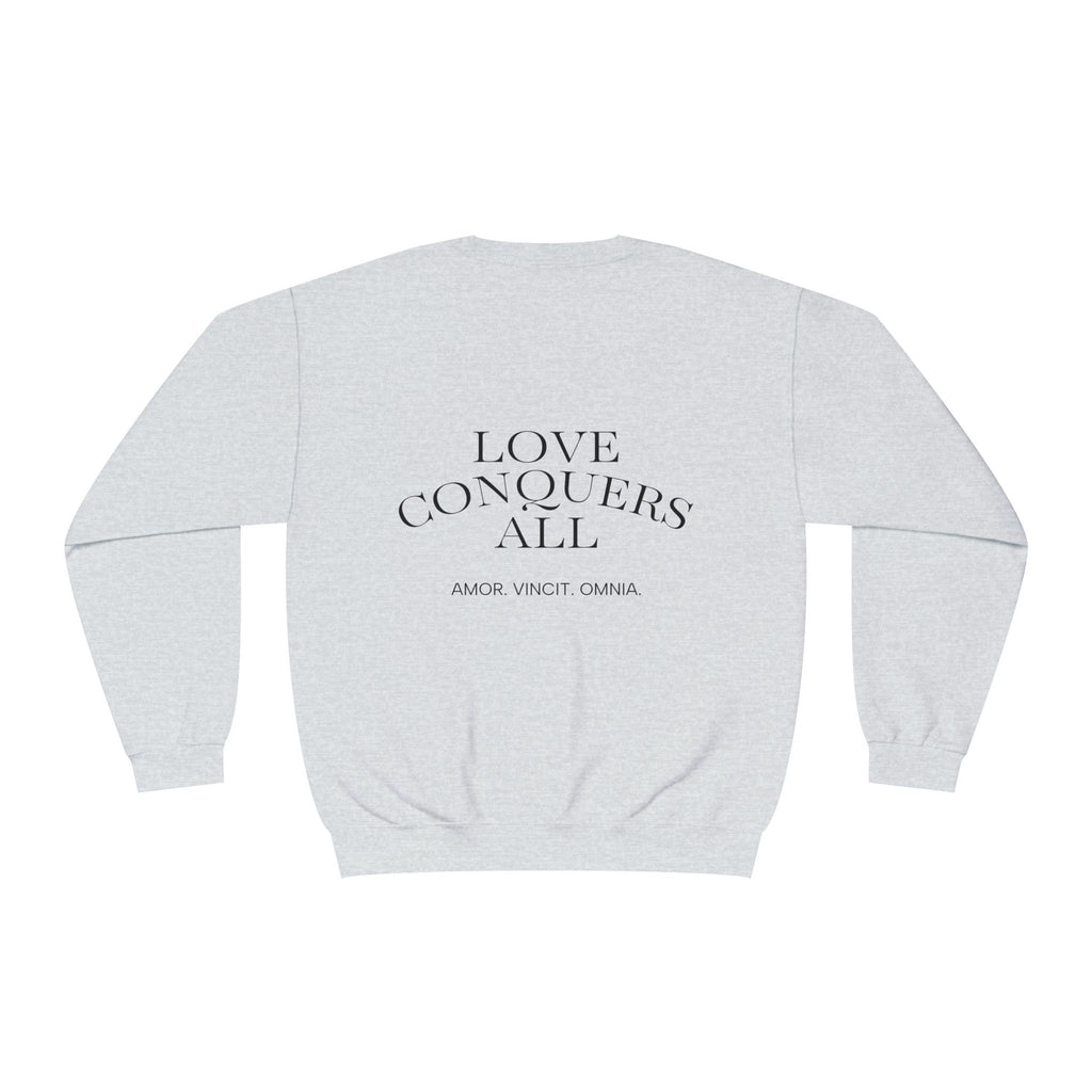 Love Conquers All Crewneck Sweatshirt — "Amor Vincit Omnia" Minimal Cotton Pullover