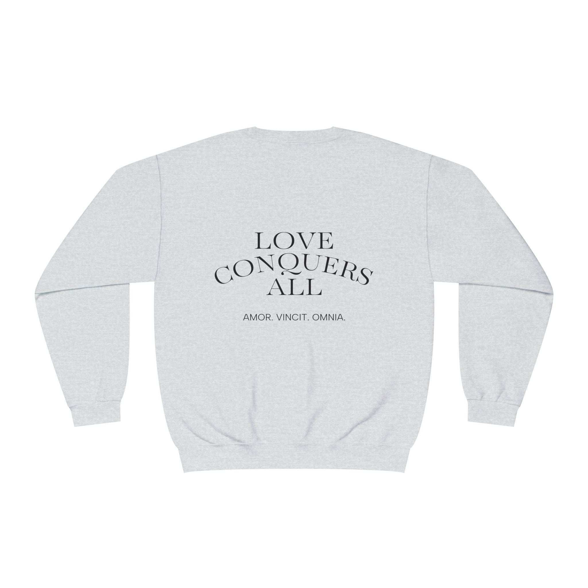 Love Conquers All Crewneck Sweatshirt — "Amor Vincit Omnia" Minimal Cotton Pullover