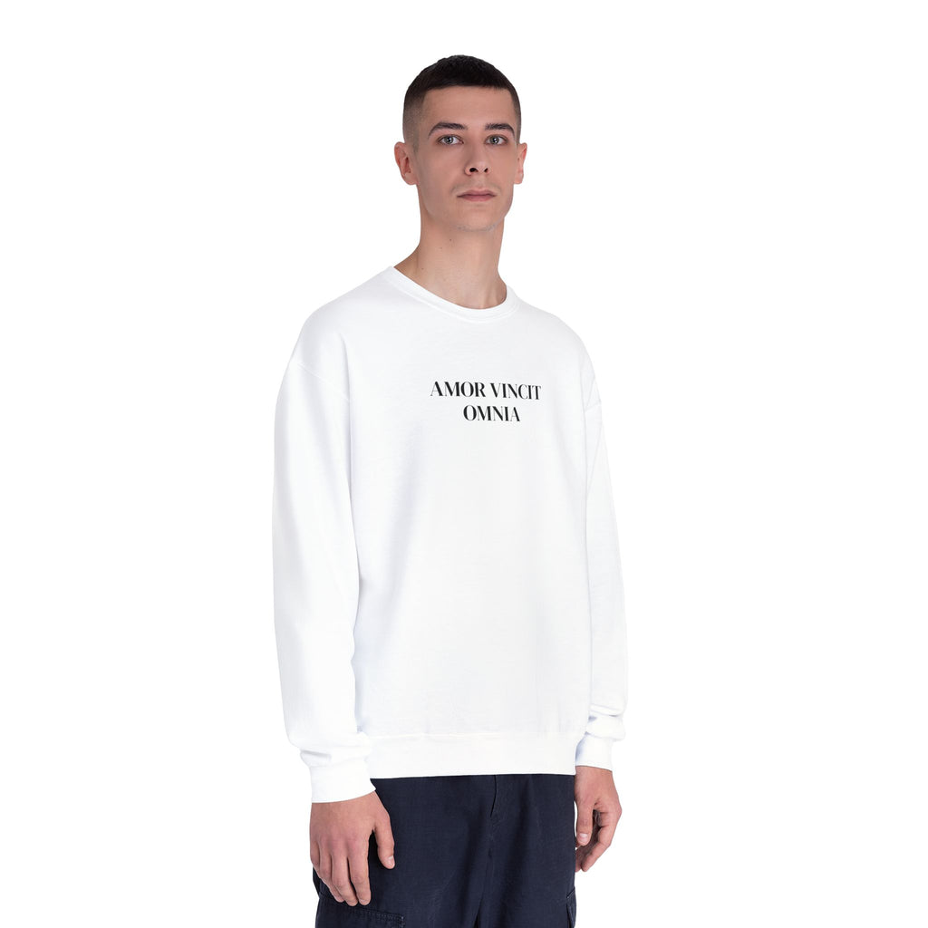 Love Conquers All Crewneck Sweatshirt — "Amor Vincit Omnia" Minimal Cotton Pullover