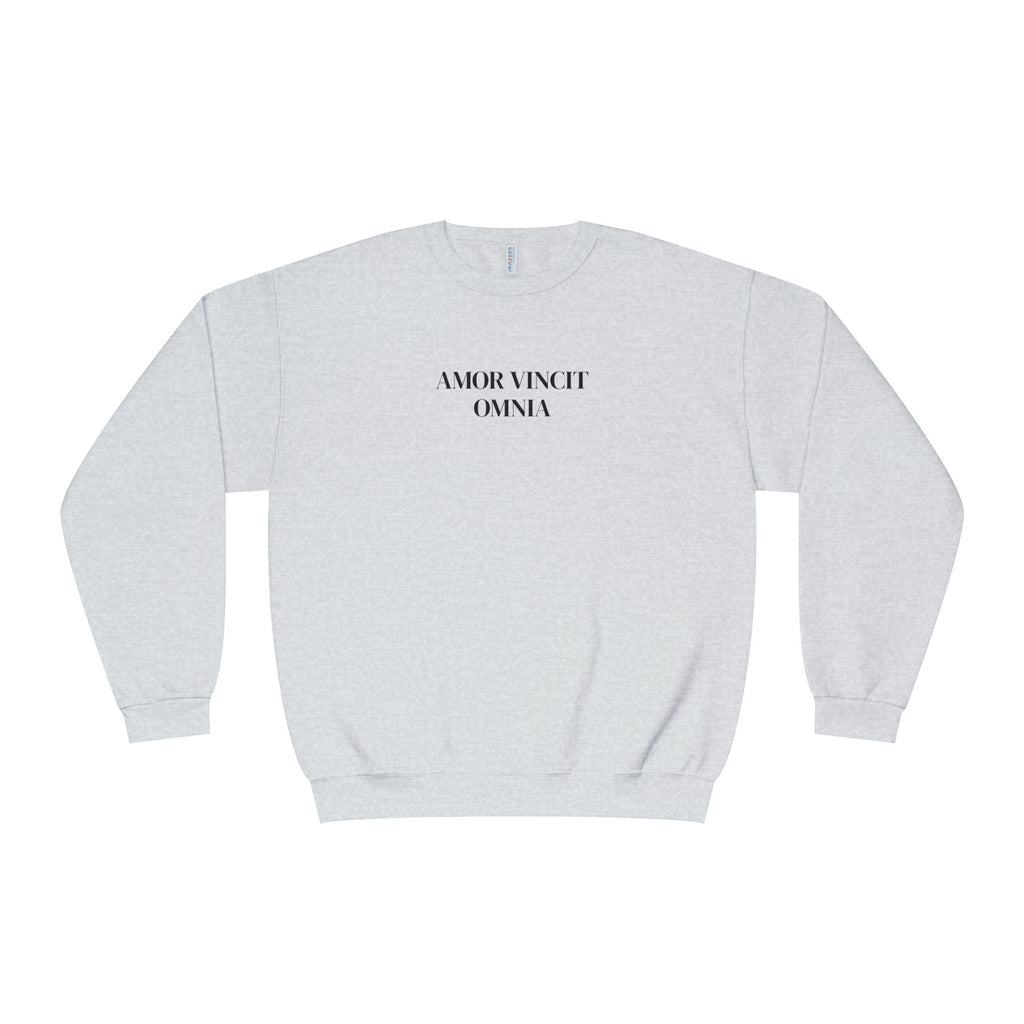 Love Conquers All Crewneck Sweatshirt — "Amor Vincit Omnia" Minimal Cotton Pullover