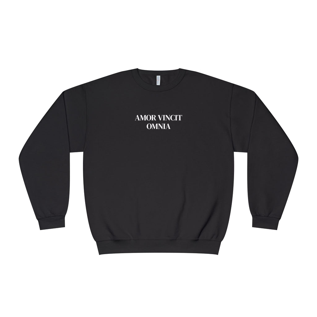 Love Conquers All Crewneck Sweatshirt — "Amor Vincit Omnia" Minimal Cotton Pullover