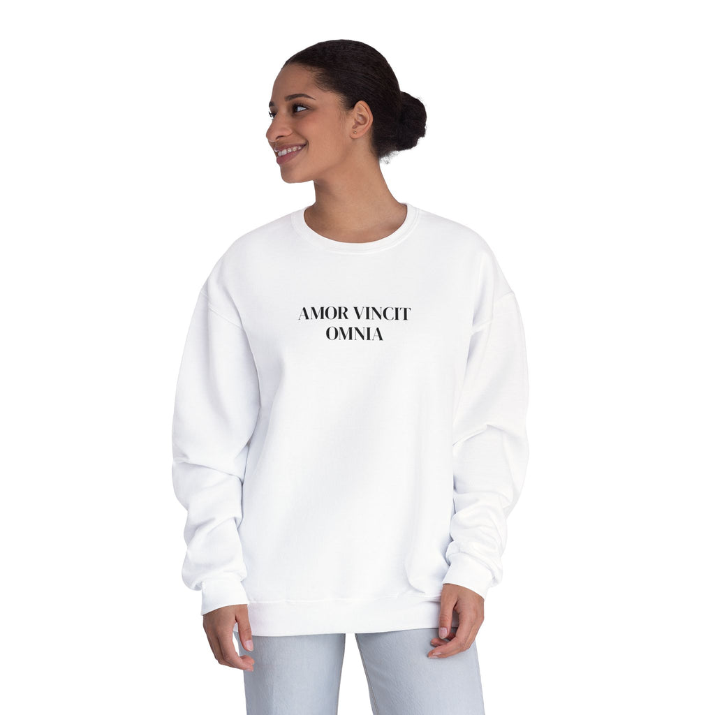 Love Conquers All Crewneck Sweatshirt — "Amor Vincit Omnia" Minimal Cotton Pullover