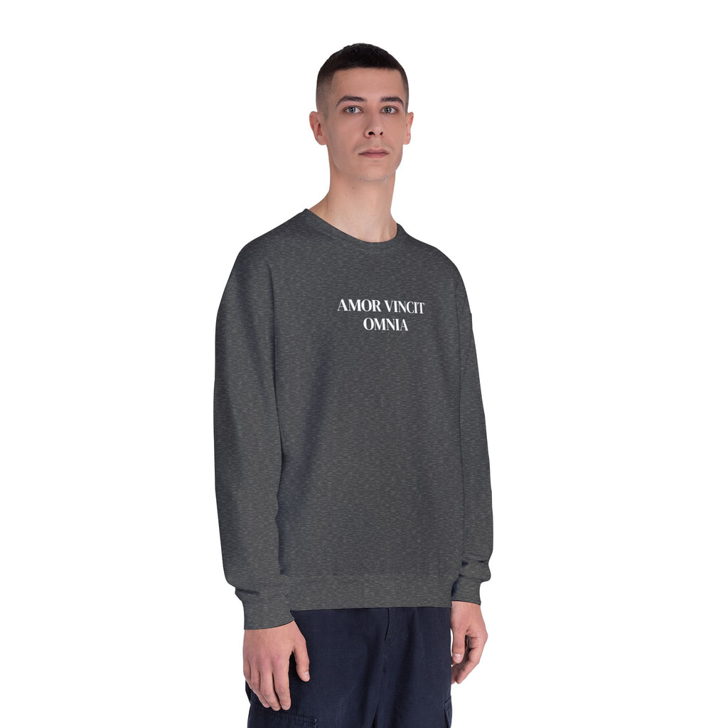 Love Conquers All Crewneck Sweatshirt — "Amor Vincit Omnia" Minimal Cotton Pullover