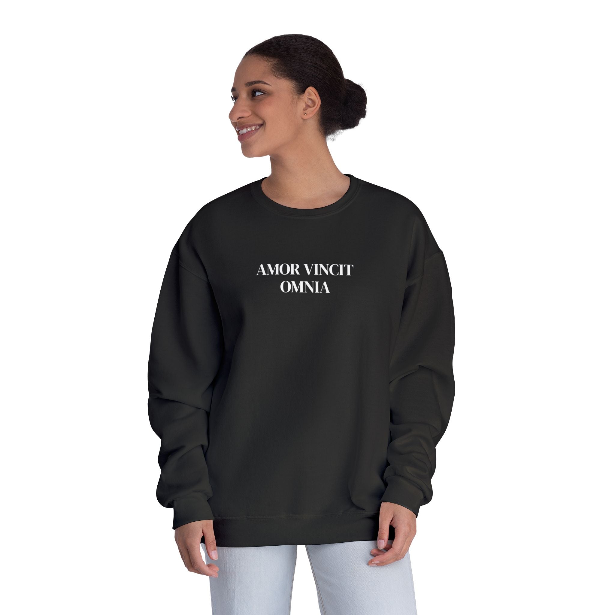 Love Conquers All Crewneck Sweatshirt — "Amor Vincit Omnia" Minimal Cotton Pullover