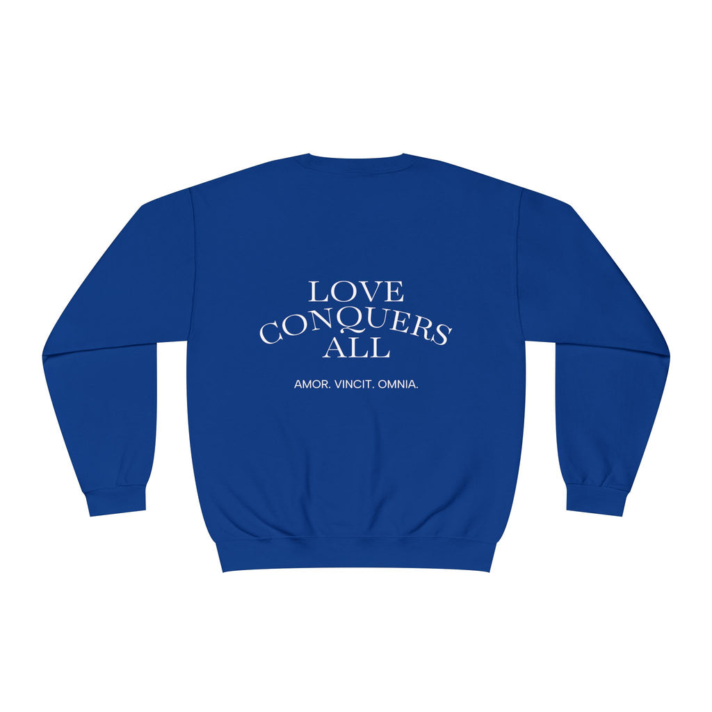 Love Conquers All Crewneck Sweatshirt — "Amor Vincit Omnia" Minimal Cotton Pullover