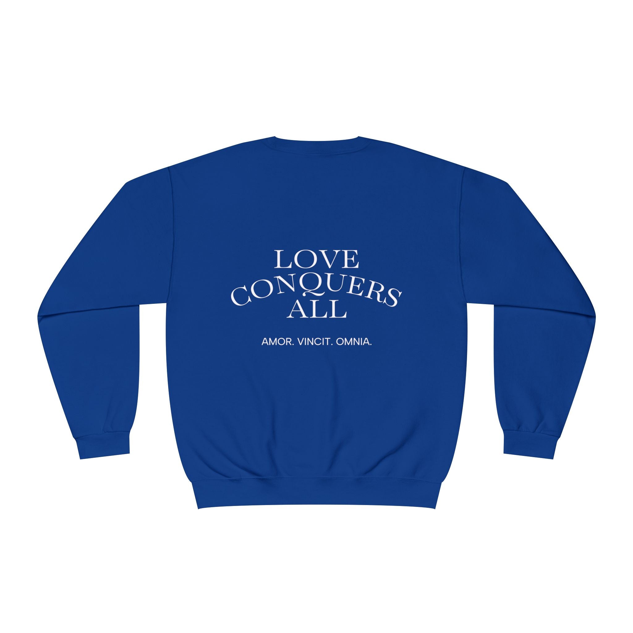 Love Conquers All Crewneck Sweatshirt — "Amor Vincit Omnia" Minimal Cotton Pullover