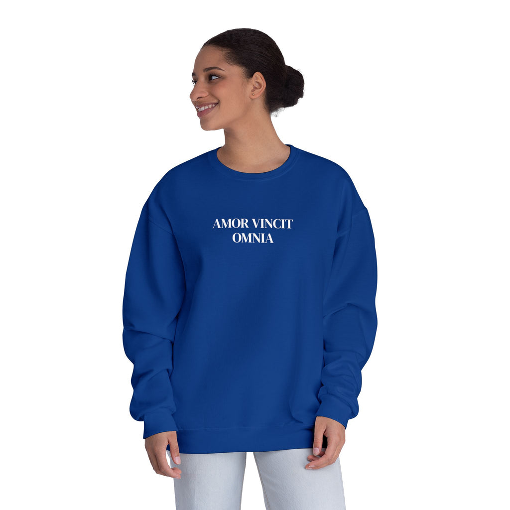 Love Conquers All Crewneck Sweatshirt — "Amor Vincit Omnia" Minimal Cotton Pullover