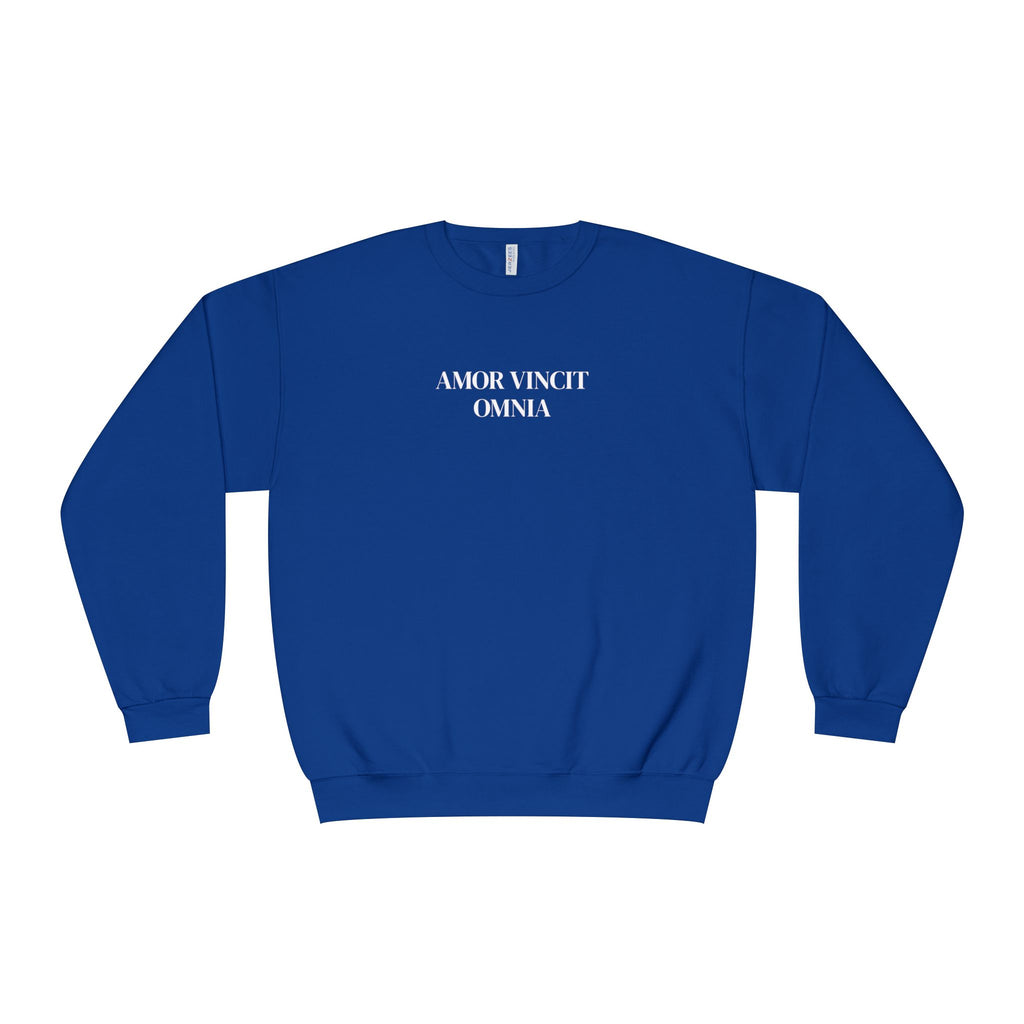 Love Conquers All Crewneck Sweatshirt — "Amor Vincit Omnia" Minimal Cotton Pullover