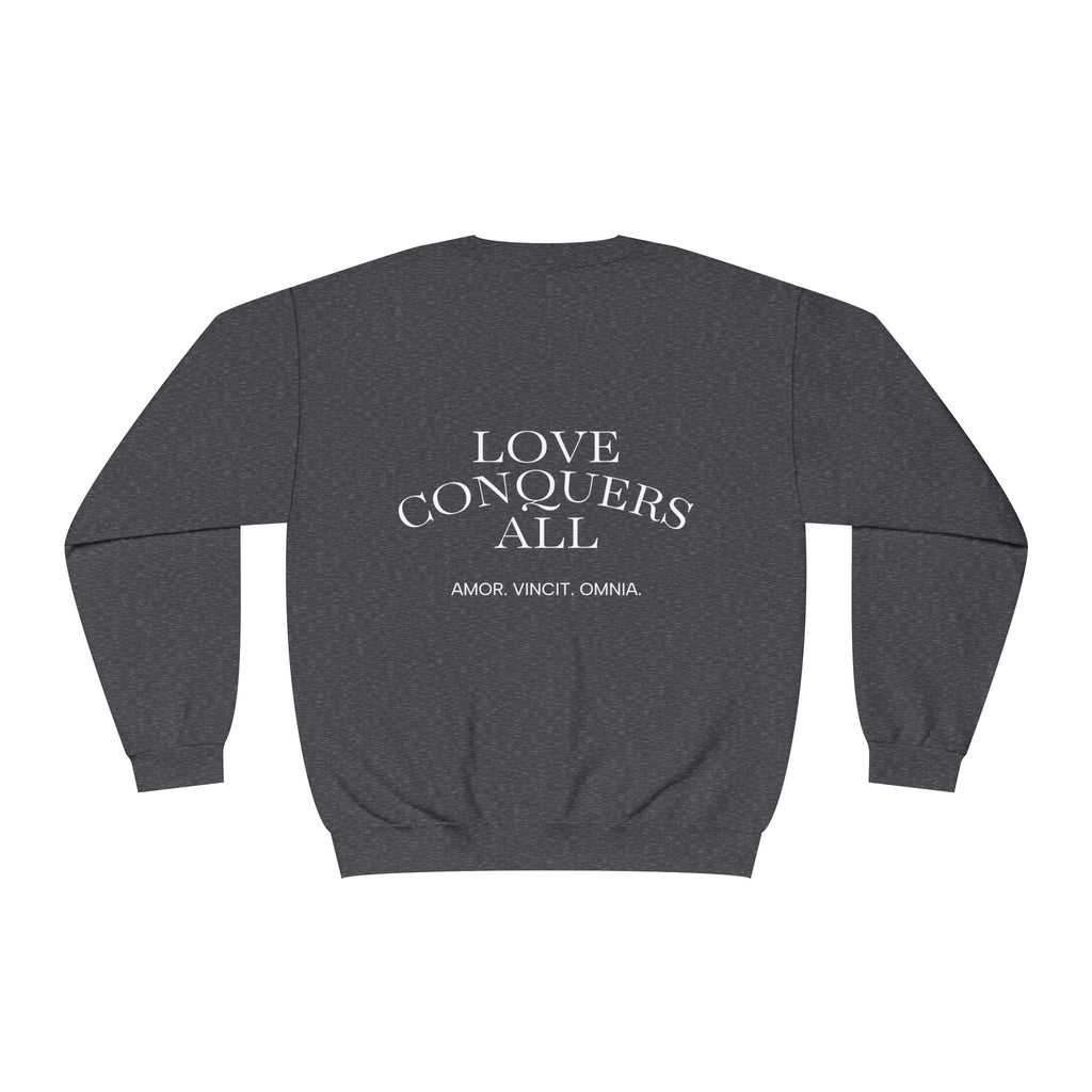 Love Conquers All Crewneck Sweatshirt — "Amor Vincit Omnia" Minimal Cotton Pullover