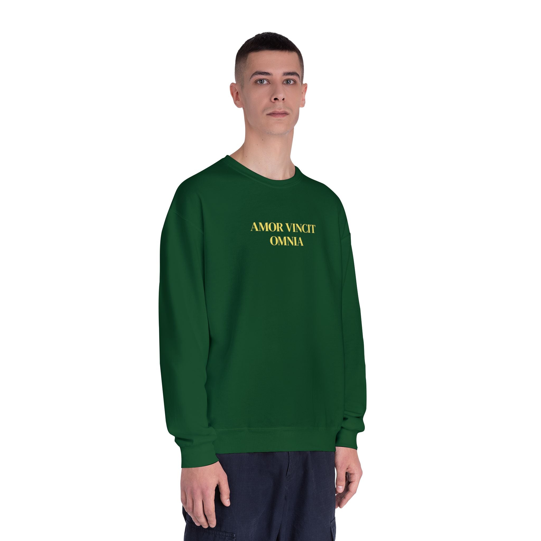 Love Conquers All Crewneck Sweatshirt — "Amor Vincit Omnia" Minimal Cotton Pullover