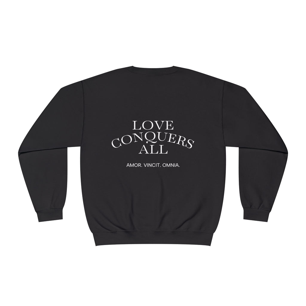 Love Conquers All Crewneck Sweatshirt — "Amor Vincit Omnia" Minimal Cotton Pullover