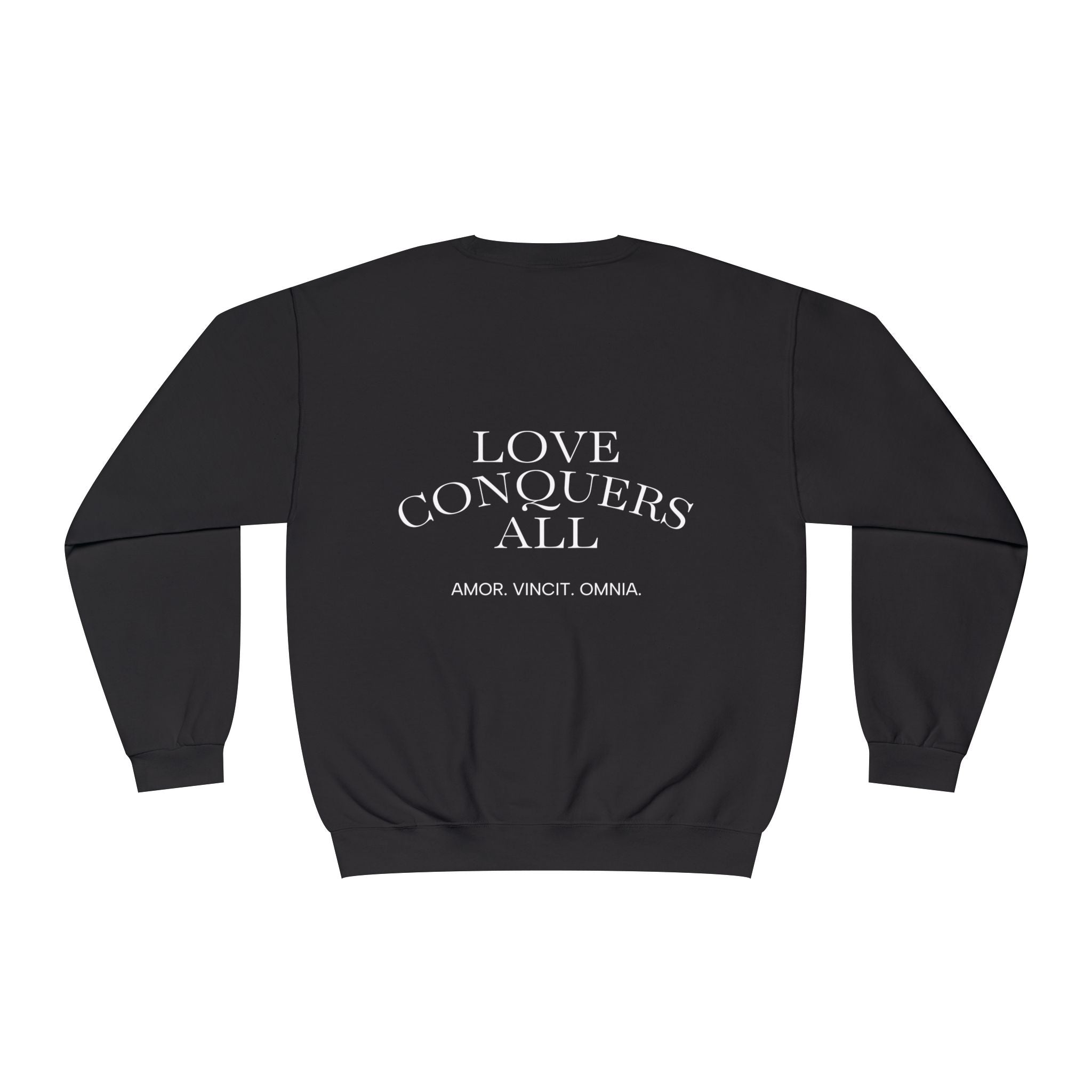 Love Conquers All Crewneck Sweatshirt — "Amor Vincit Omnia" Minimal Cotton Pullover