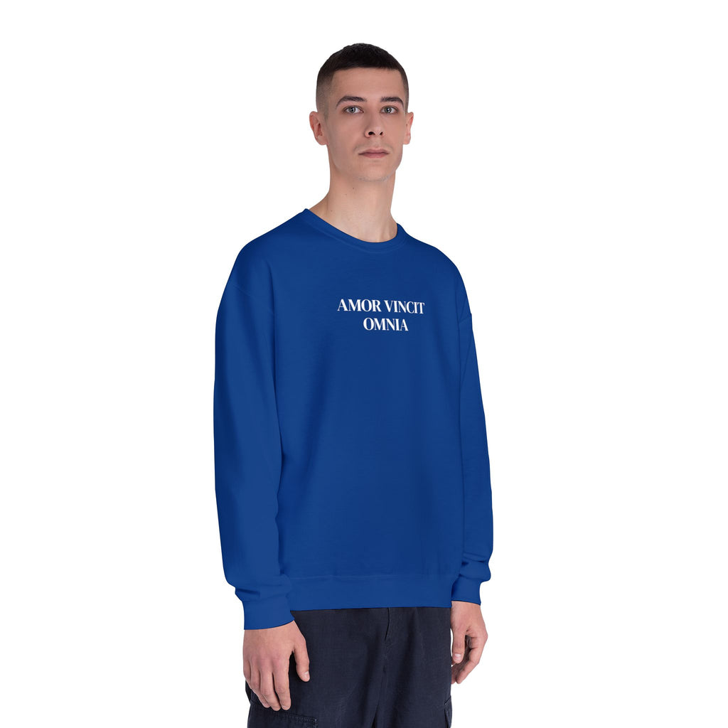 Love Conquers All Crewneck Sweatshirt — "Amor Vincit Omnia" Minimal Cotton Pullover