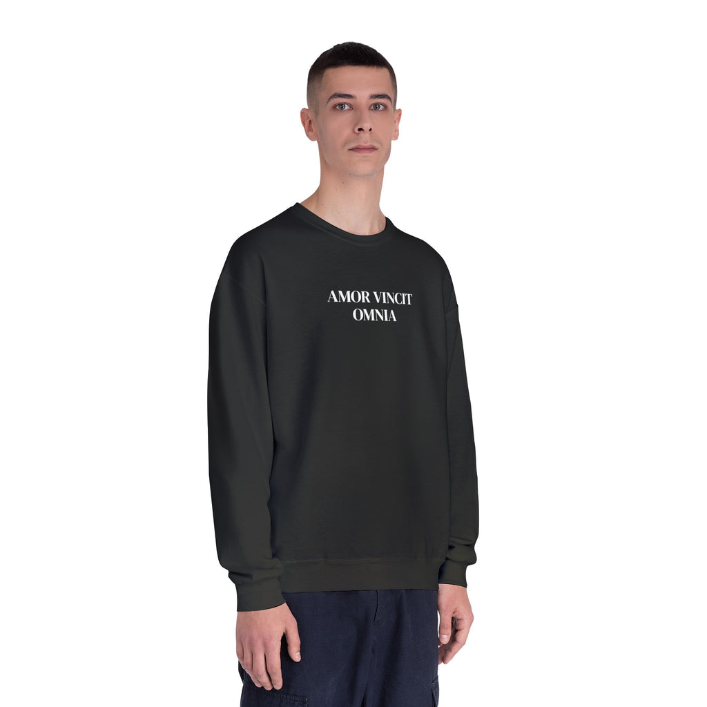 Love Conquers All Crewneck Sweatshirt — "Amor Vincit Omnia" Minimal Cotton Pullover