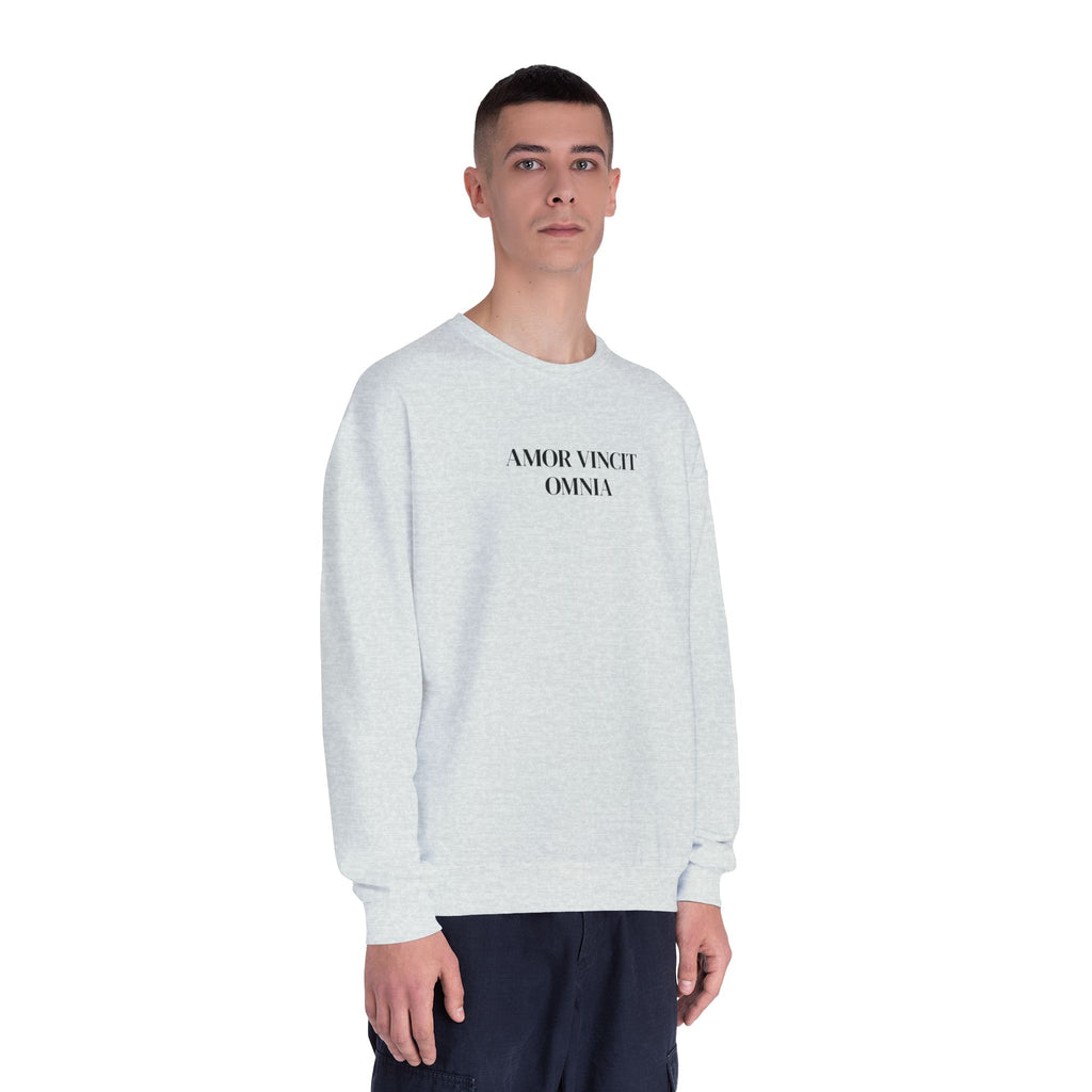 Love Conquers All Crewneck Sweatshirt — "Amor Vincit Omnia" Minimal Cotton Pullover