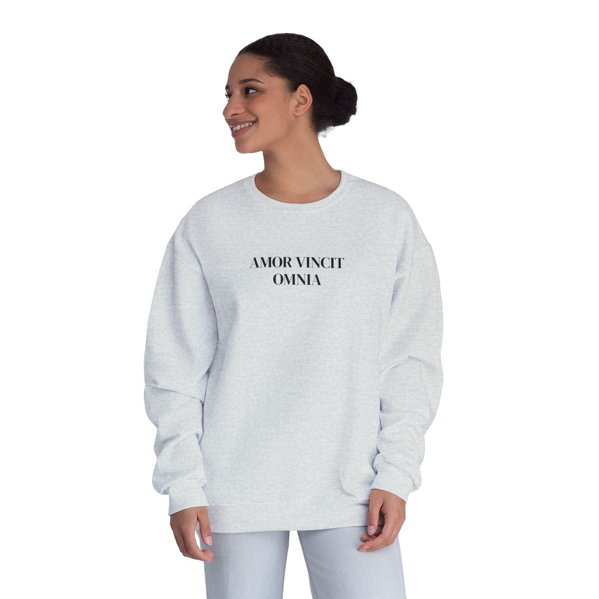Love Conquers All Crewneck Sweatshirt — "Amor Vincit Omnia" Minimal Cotton Pullover