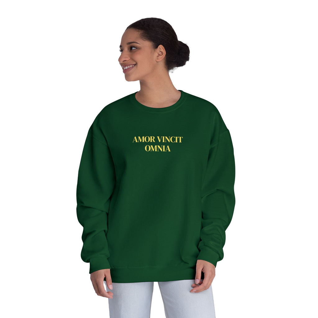 Love Conquers All Crewneck Sweatshirt — "Amor Vincit Omnia" Minimal Cotton Pullover